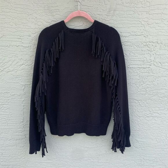 Lauren Ralph Lauren Women's Black Fringe Pullover Sweater Size M - Picture 1 of 13